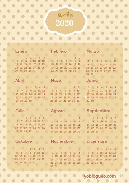 Calendario 2020 gratis en PDF imprimible en varios modelos tamaño folio Calendario 2020 gratis en PDF imprimible en varios modelos tamaño folio