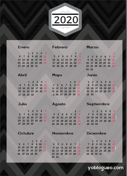 Calendario 2020 gratis en PDF imprimible en varios modelos tamaño folio Calendario 2020 gratis en PDF imprimible en varios modelos tamaño folio