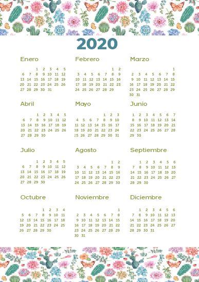Calendario 2020 gratis en PDF imprimible en varios modelos tamaño folio