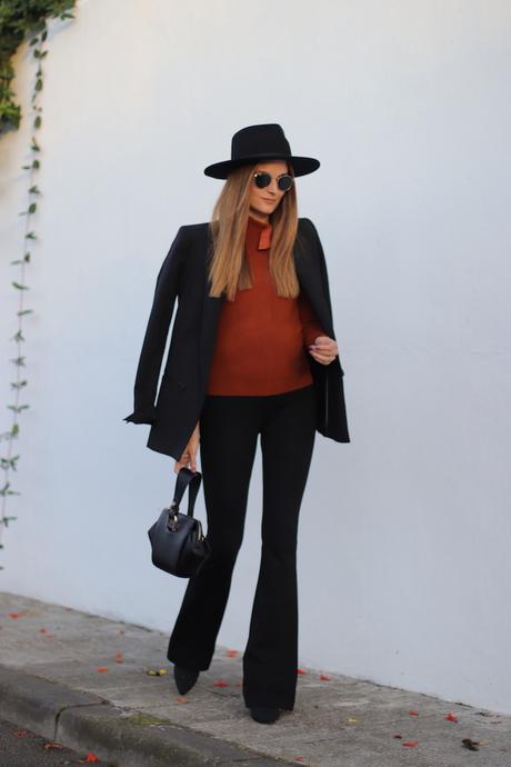 Flared pants and camel