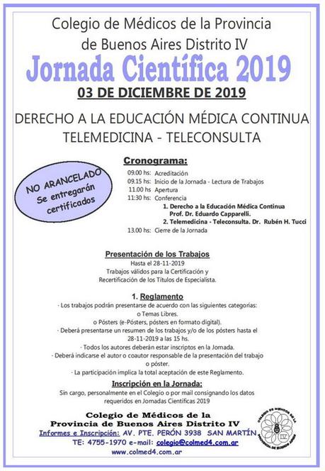 Invitación a la Jornada Científica Telemedicina - Teleconsulta - Derecho a la Educación Médica Continua