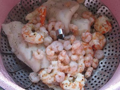 Merluza y gambas al vapor Timbal de marisco crujiente olla GM