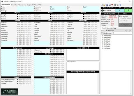 Generador de fichas de VtM, MtA y catálogo de Onyx Path para todos