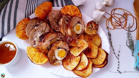 Pierna de pavo asada con verduras