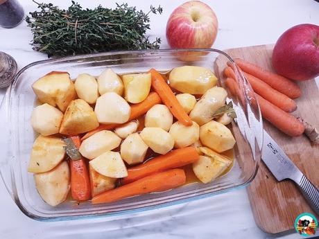 Pierna de pavo asada con verduras