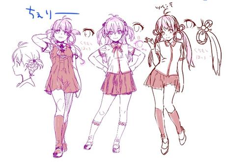 Diseños principales de ''OreSuki'', con las colegialas Momo Sakurabara