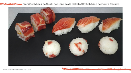 Versión Ibérica de Sushi con Jamón de Bellota 100% Ibérico de Monte Nevado maki nigiri onigiri