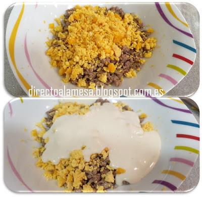 Huevos rellenos de carne