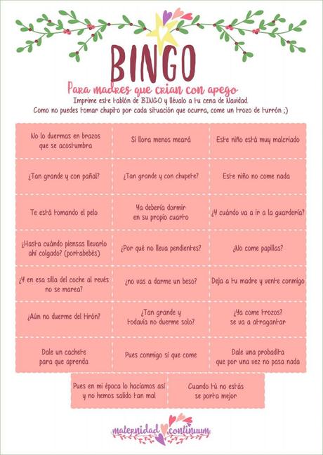 Bingo navideño de crianza con apego: #Bingodecrianza