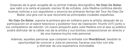 Julia Medina presenta su TOUR NO DEJO DE BAILAR con el que recorrerá las principales ciudades española