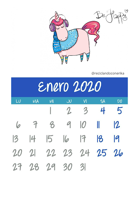 Calendario de Enero 2,020 Unicornio & Suculenta GRATIS