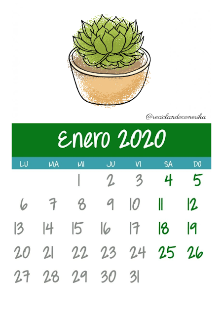 Calendario de Enero 2,020 Unicornio & Suculenta GRATIS