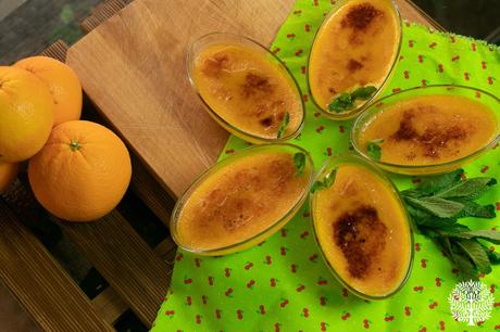 Crema de naranja con aove de hierbabuena