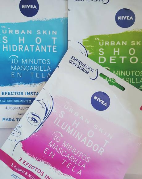 Urban Skin Shot, mascarillas de tela de Nivea. Urban Skin Shot, mascarillas de tela de Nivea.