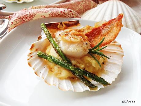 Vieiras con parmentier de manzana y papada Vieiras con parmentier de manzana y papada