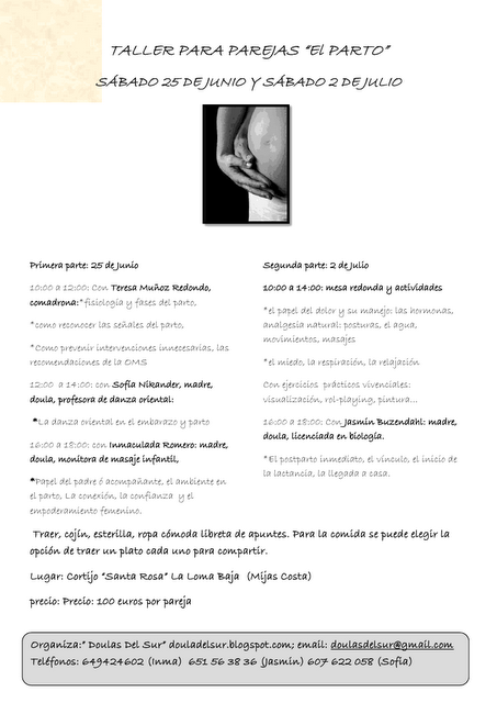 Taller para parejas: El parto.  ( Organizado por Doulas del Sur )