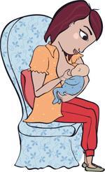 Dibujo de un mamá dando el pecho a su bebé