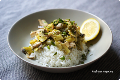 Strogonoff de pollo con puerros