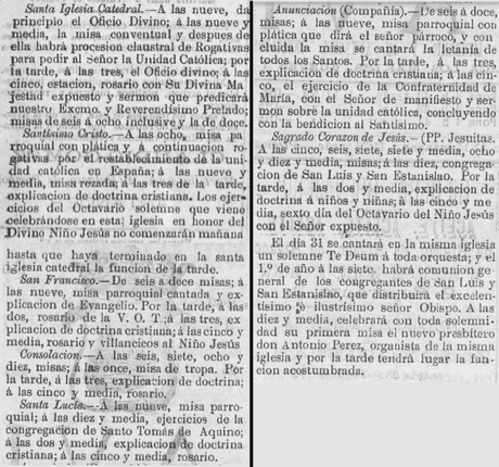1894: cultos religiosos de fin de año en Santander