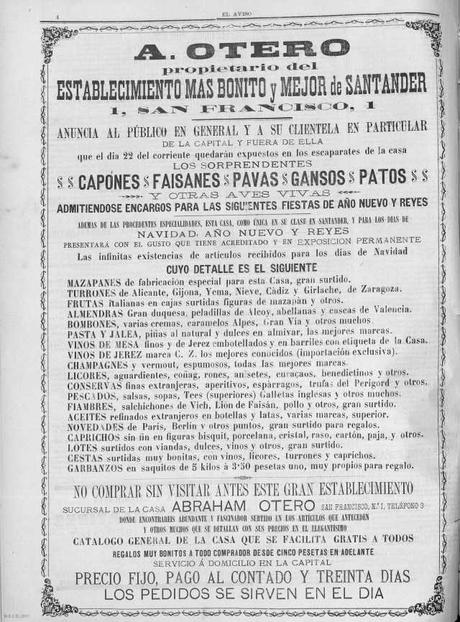 1897 A.Otero,el establecimiento más bonito y mejor de Santander:capones, faisanes, pavas,gansos, patos…
