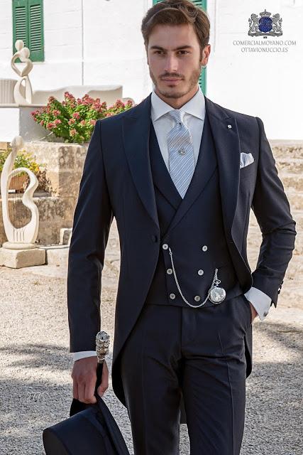 Traje de novio chaqué azul marino alpaca corte italiano a medida slimfit