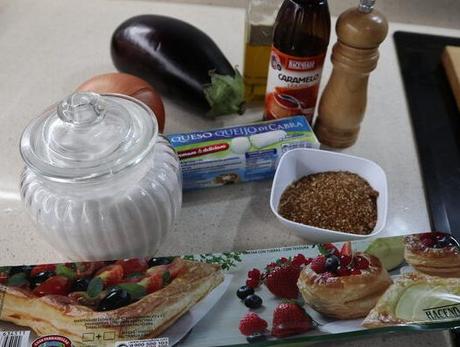 Hojaldre con Berenjena y Rulo de Cabra en Mambo Ingredientes necesarios para hacer las berenjenas y rulo de cabra