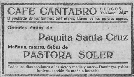 Santander,enero de 1935:Paquita Santa Cruz y Pastora Soler en el Café Cántabro