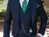 Traje novio chaqué azul marino fil-a-fil pura lana corte italiano medida slimfit