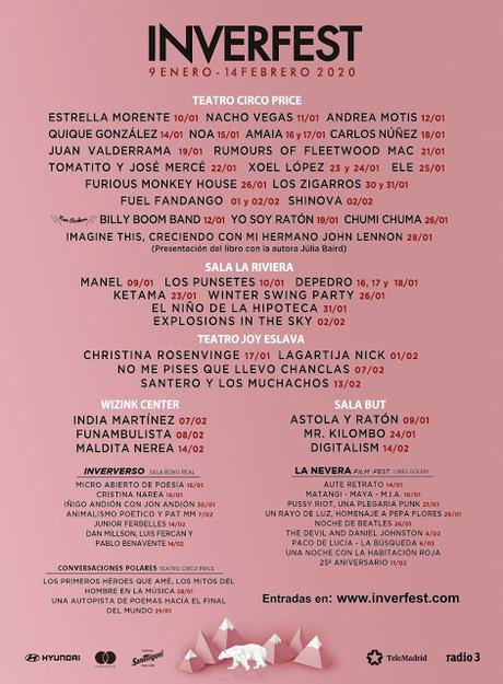 Programación de conciertos del Inverfest 2020 en Circo Price, La Riviera, WiZink Center, Joy Eslava y Sala But