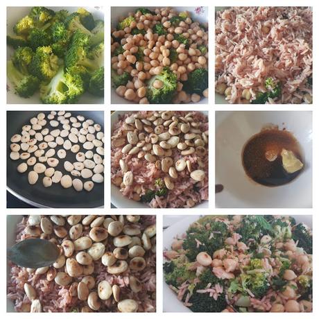 Ensalada de brócoli, arroz, garbanzos y almendras #lunessincarne Ensalada de brócoli, arroz, garbanzos y almendras #lunessincarne