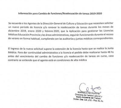 Comunicado de Renovación de licencias en la Provincia de Buenos Aires para docentes.