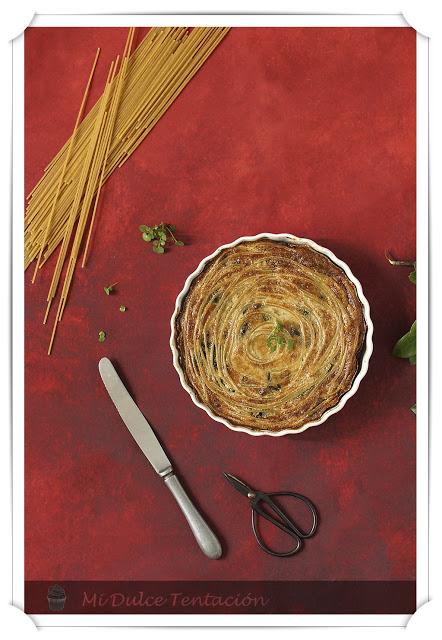 Espiral Quiche de Espaguettis y Cabrales