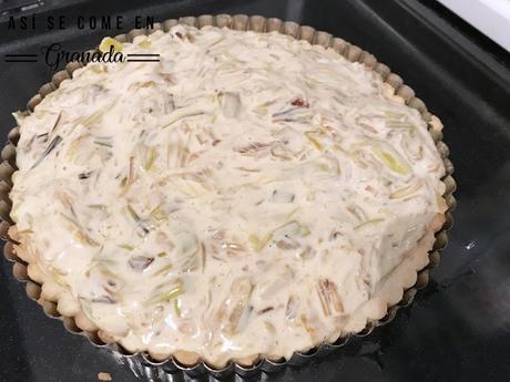 Quiche sin gluten de gambas y puerros Quiche sin gluten de gambas y puerros