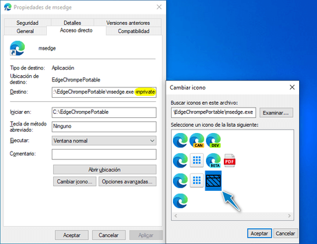 Inicie Microsoft Edge en modo InPrivate con un acceso directo