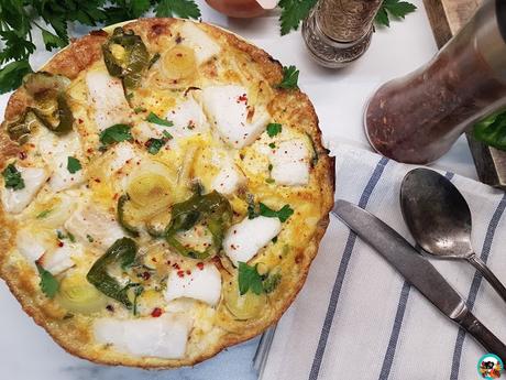 Frittata de bacalao y pimientos verdes