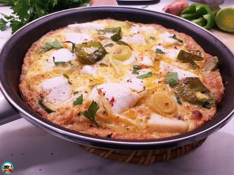 Frittata de bacalao y pimientos verdes