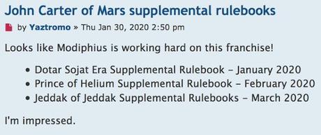 Próximos lanzamientos de John Carter of Mars, de Modiphius