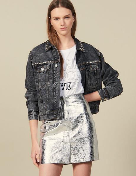 Falda Plisada Plateada Corta