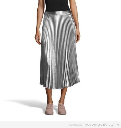 Falda Plisada Plateada Corta