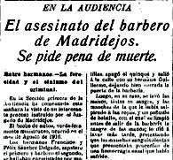 El Asesinato del Barbero de Madridejos en 1916