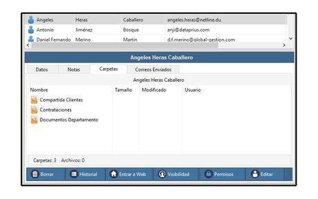 Aplicación Dataprius. Visualización de carpetas compartidas con los clientes.