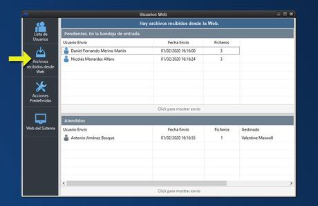 Aplicación Dataprius. Nuevo panel de gestión de los archivos recibidos desde la Web.