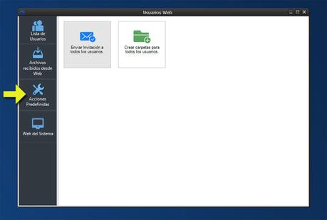 Aplicación Dataprius. Panel de Acciones Predefinidas. Enviar invitaciones y crear carpetas.