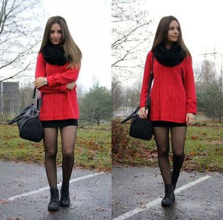 Outfit Con Falda Roja Pegada