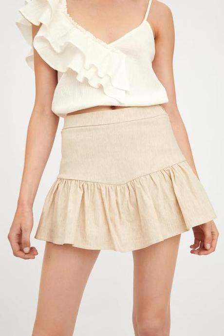 Falda Piel Volante Mango