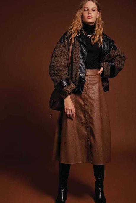 Falda Piel Volante Mango