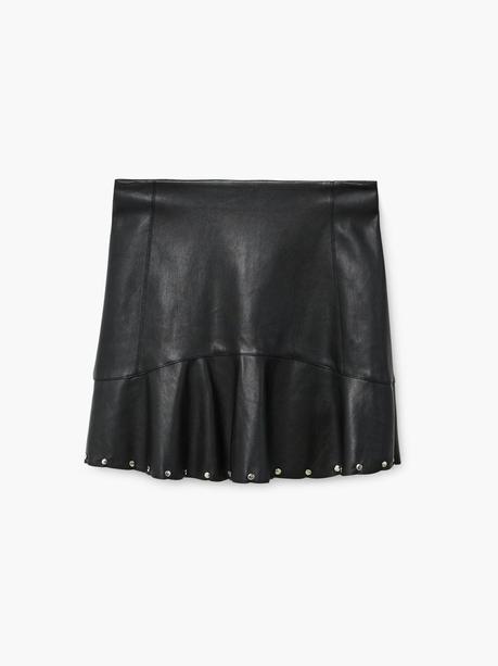 Falda Piel Volante Mango