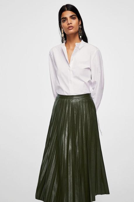 Falda Piel Volante Mango