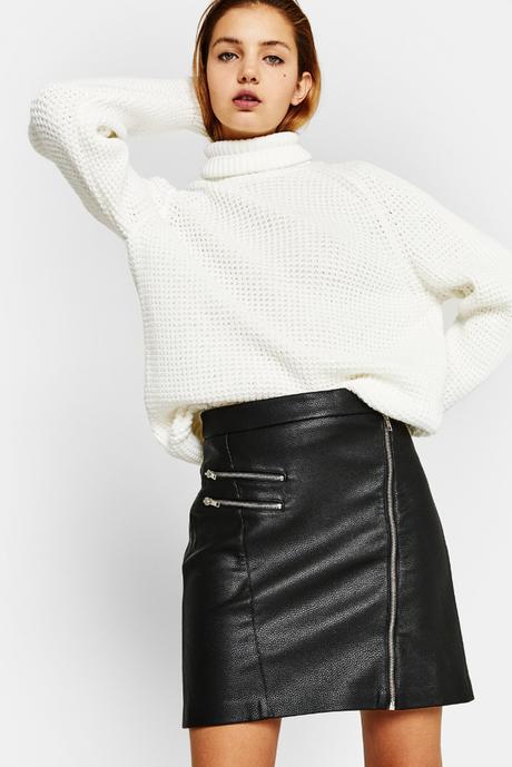 Falda Piel Volante Mango