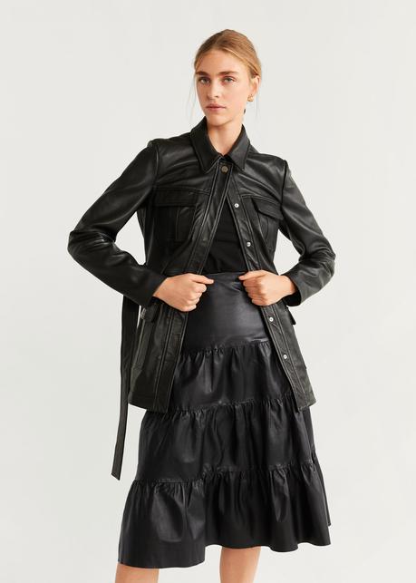 Falda Piel Volante Mango